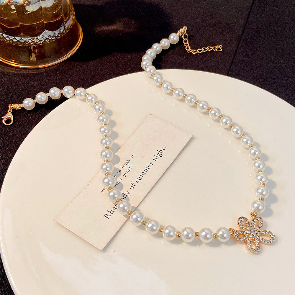 Ivory Pearl Bead Flower Pendant Necklace - Elegant Floral Jewelry for Women | HN1433 | Perfect for Weddings, Parties & Special Occasions
