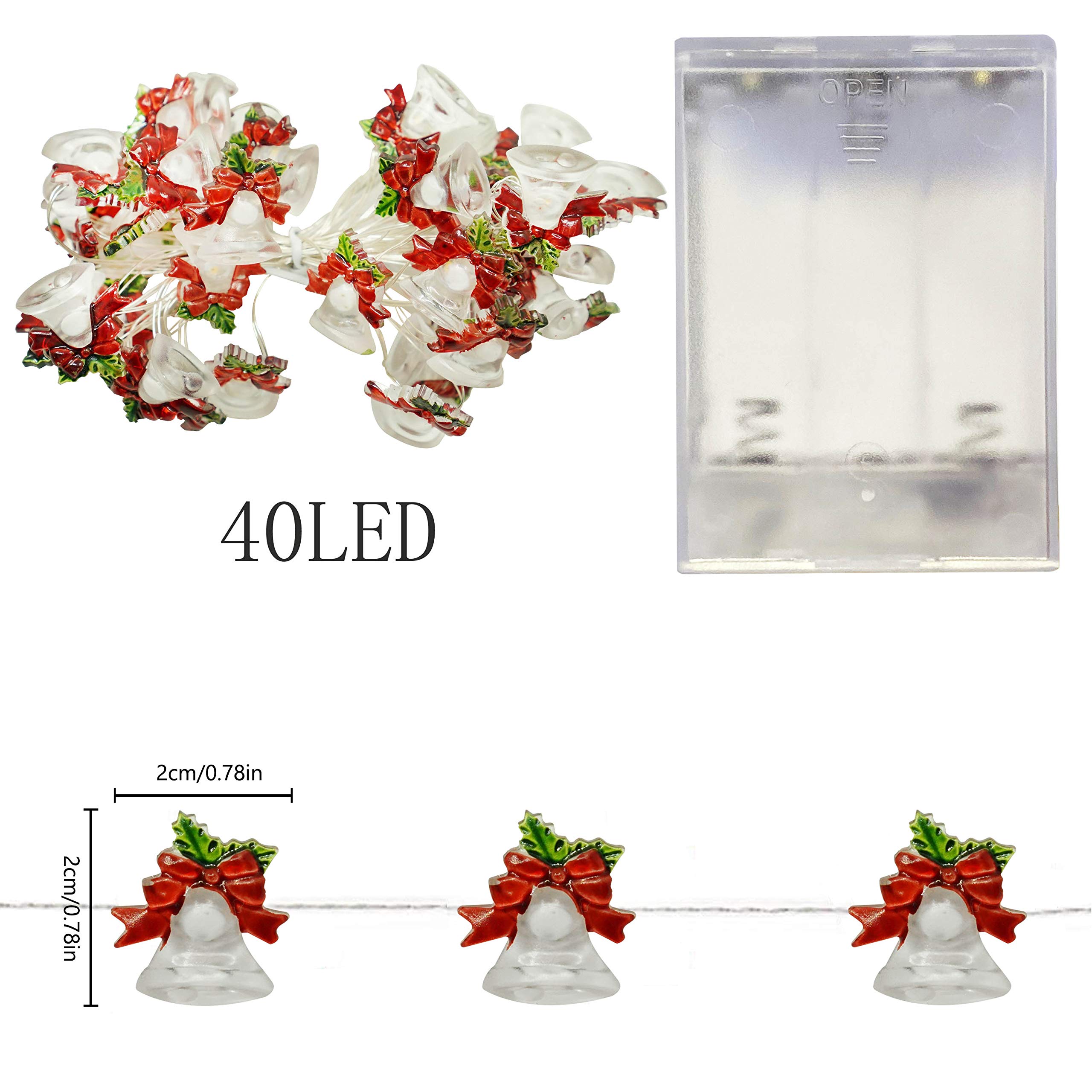 40 LED Jingle Bell Christmas String Lights - 13ft Battery Operated Holiday Decor for Tree, Home, Party & Outdoor Use | Waterproof Fairy Lights for Xmas, New Year, Wedding & Indoor Decoration