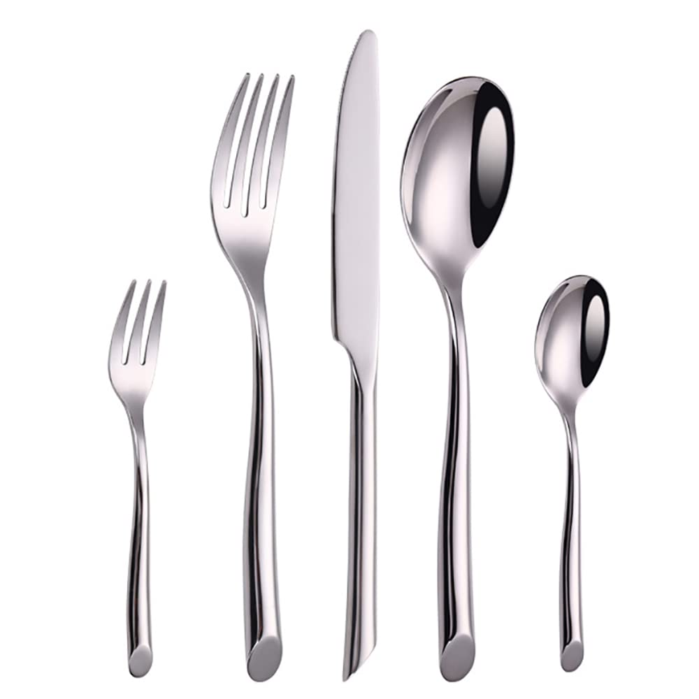 Premium 60-Piece Stainless Steel Silverware Set for 12 - Modern Flatware Set with Steak Knives, Forks, Spoons - Dishwasher Safe for Home & Restaurant Use - Perfect for Dinner Parties, Weddings & Everyday Dining