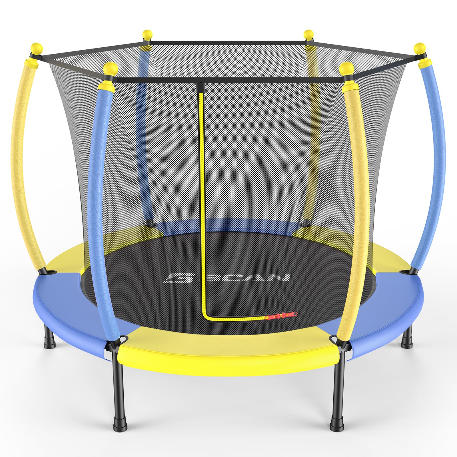 BCAN 5FT Kids Trampoline with Safety Enclosure Net - Adjustable Gymnastics Bars & Basketball Hoop for Ages 1-8 | Indoor/Outdoor Mini Trampoline with Foam Handle | Perfect Birthday Gift for Toddlers Boys & Girls | Backyard Play, Exercise & Family Fun Activity