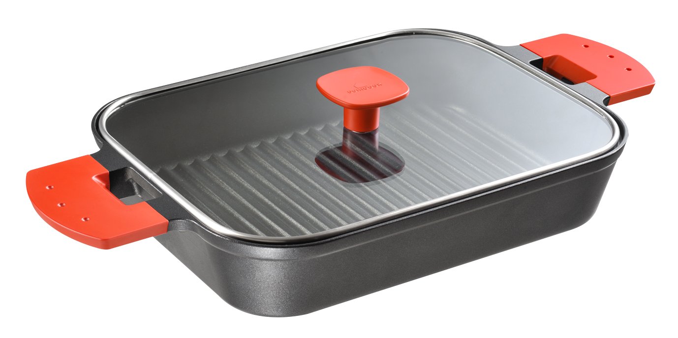 UchiCook Steam Grill Glass Cover - Red - Heat-Resistant Lid for Indoor/Outdoor Grilling, BBQ, and Cooking - Perfect for Gas Stoves, Electric Grills, and Camping