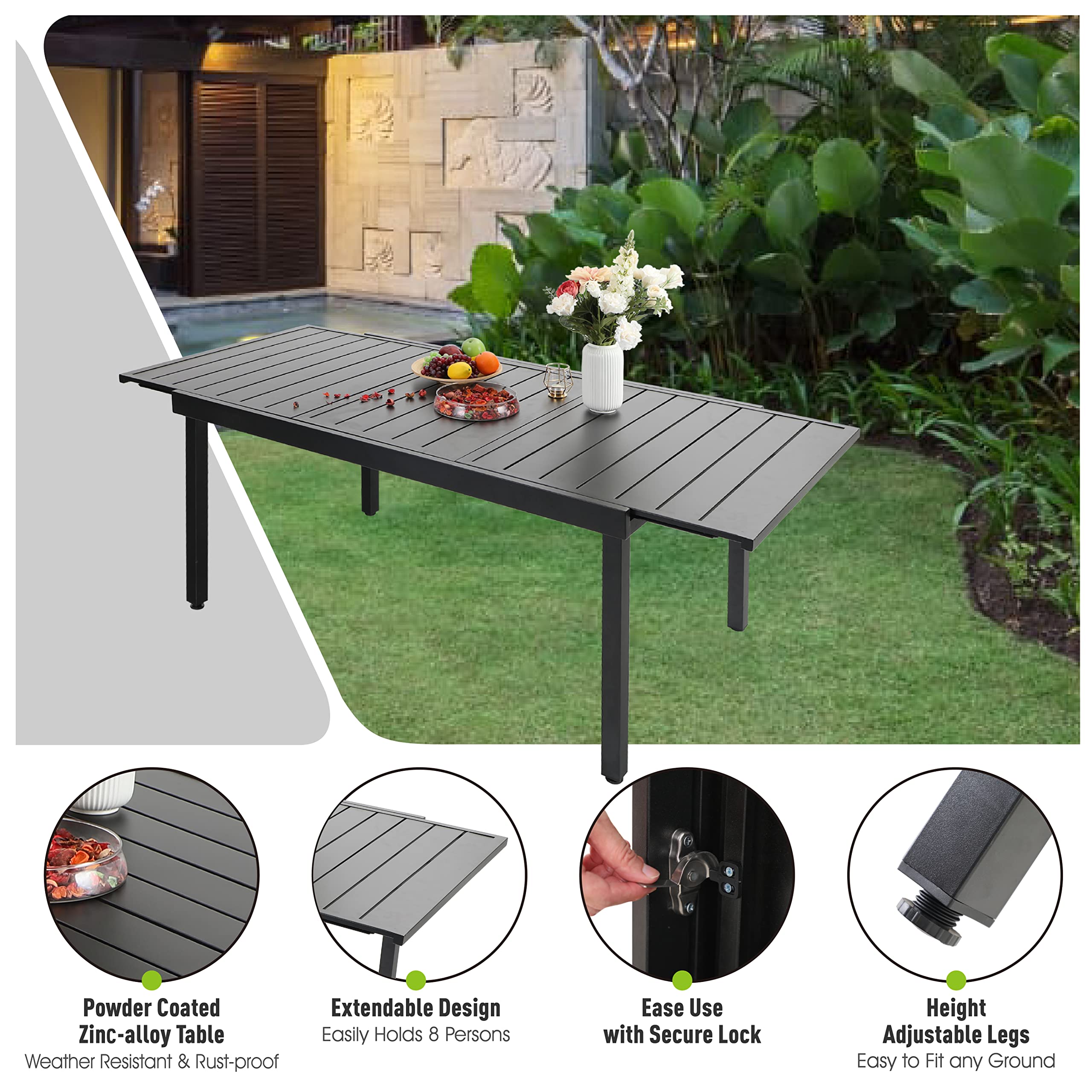 Sophia & William 9-Piece Outdoor Patio Dining Set - 8 Swivel Chairs & Expandable 6-8 Person Metal Table for Garden, Poolside, Backyard | Durable Weather-Resistant Furniture for Outdoor Entertaining