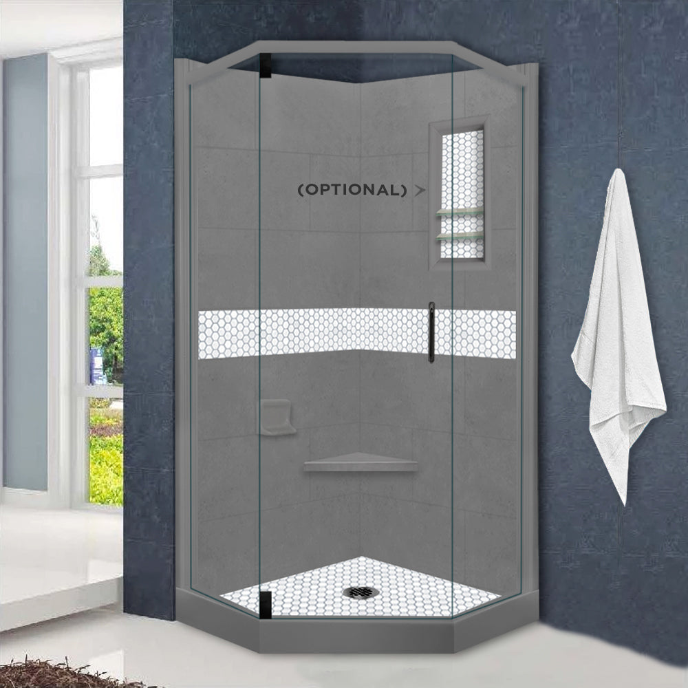 Neo Angle Wet Cement Sistine Stone & Pearl Hex Mosaic Tile - DIY Shower Remodel Kit for Bathroom Walls, Backsplash, and Flooring