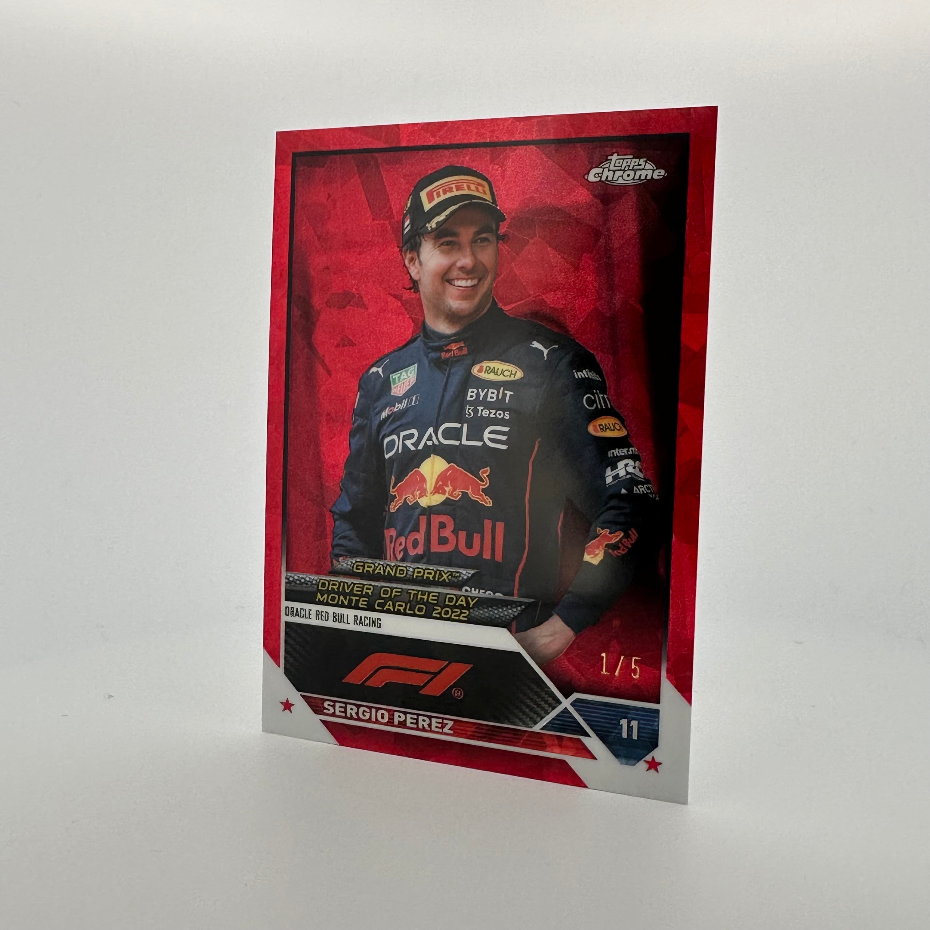 2023 Topps Chrome Sapphire #172 Sergio Perez 1/5 Red - Limited Edition Racing Collectible for Fans & Display Cases