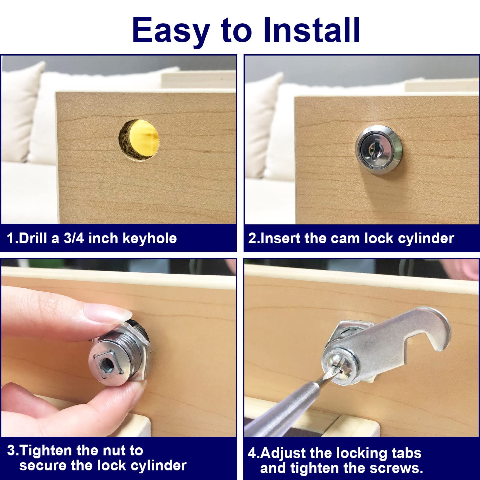 Jayseon 3 Pack Cabinet Locks with Keys - 1-1/8