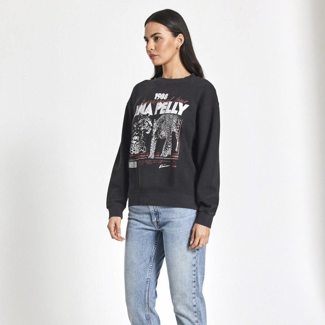 Vintage 1988 Cheetah Tour Sweater - Washed Black Retro Pullover for Men & Women | Perfect for Concerts, 80s Theme Parties & Casual Streetwear