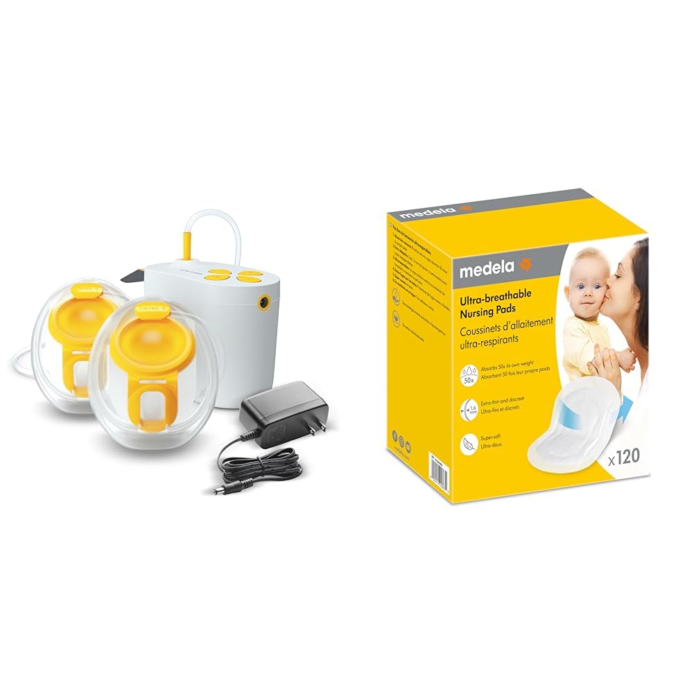 Medela Plug-in Electric Breast Pump with Wearable In-Bra Collection Cups - Ultra Quiet, Easy to Clean Breastfeeding Pump with 120 Count Nursing Pads | Highly Absorbent, Breathable & Discreet for Comfortable Wear | Perfect for Working Moms, Travel & Nighttime Feeding