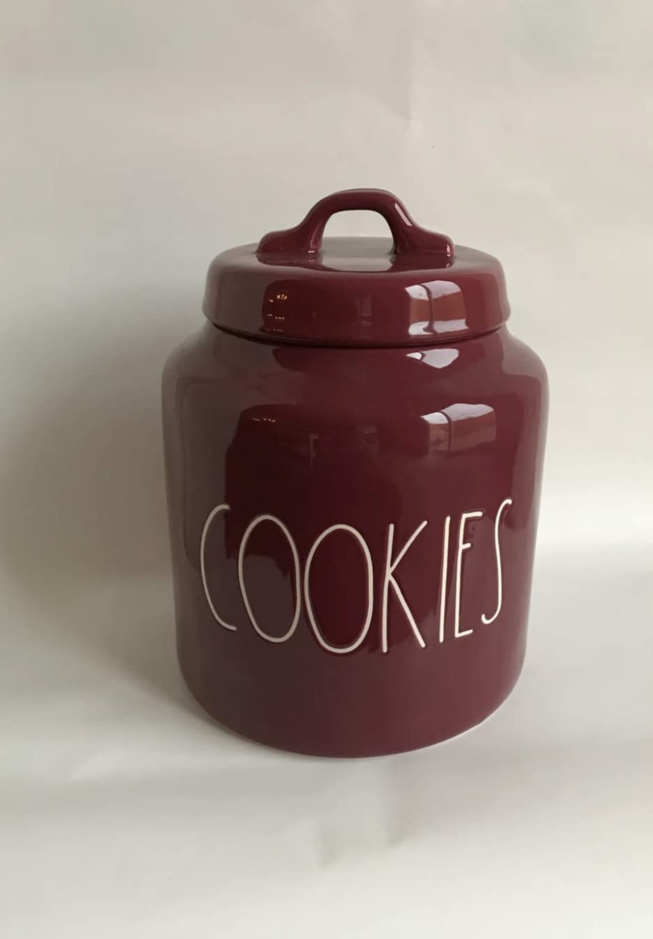 Rae Dunn COOKIES Canister 8'' Maroon/Burgundy - Airtight Food Storage Container for Cookies, Flour & Baking Supplies - Perfect for Year-Round Use & Holiday Kitchen Decor (NA101)