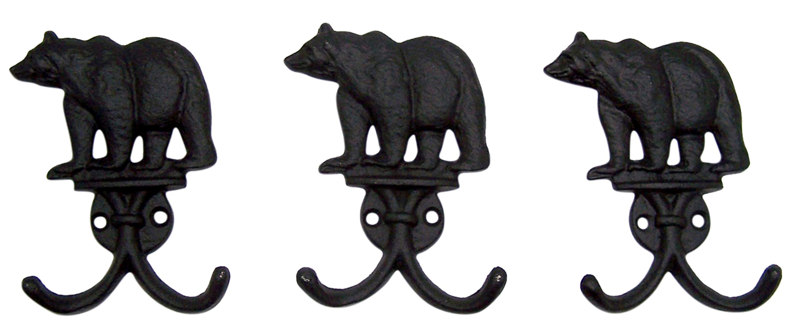 Rustic Black Bear Cast Iron Wall Hooks Set of 3 - 5.25 Inch Heavy Duty Coat Hangers for Entryway, Mudroom, Bathroom & Farmhouse Decor - Perfect for Hanging Coats, Hats, Bags & Towels