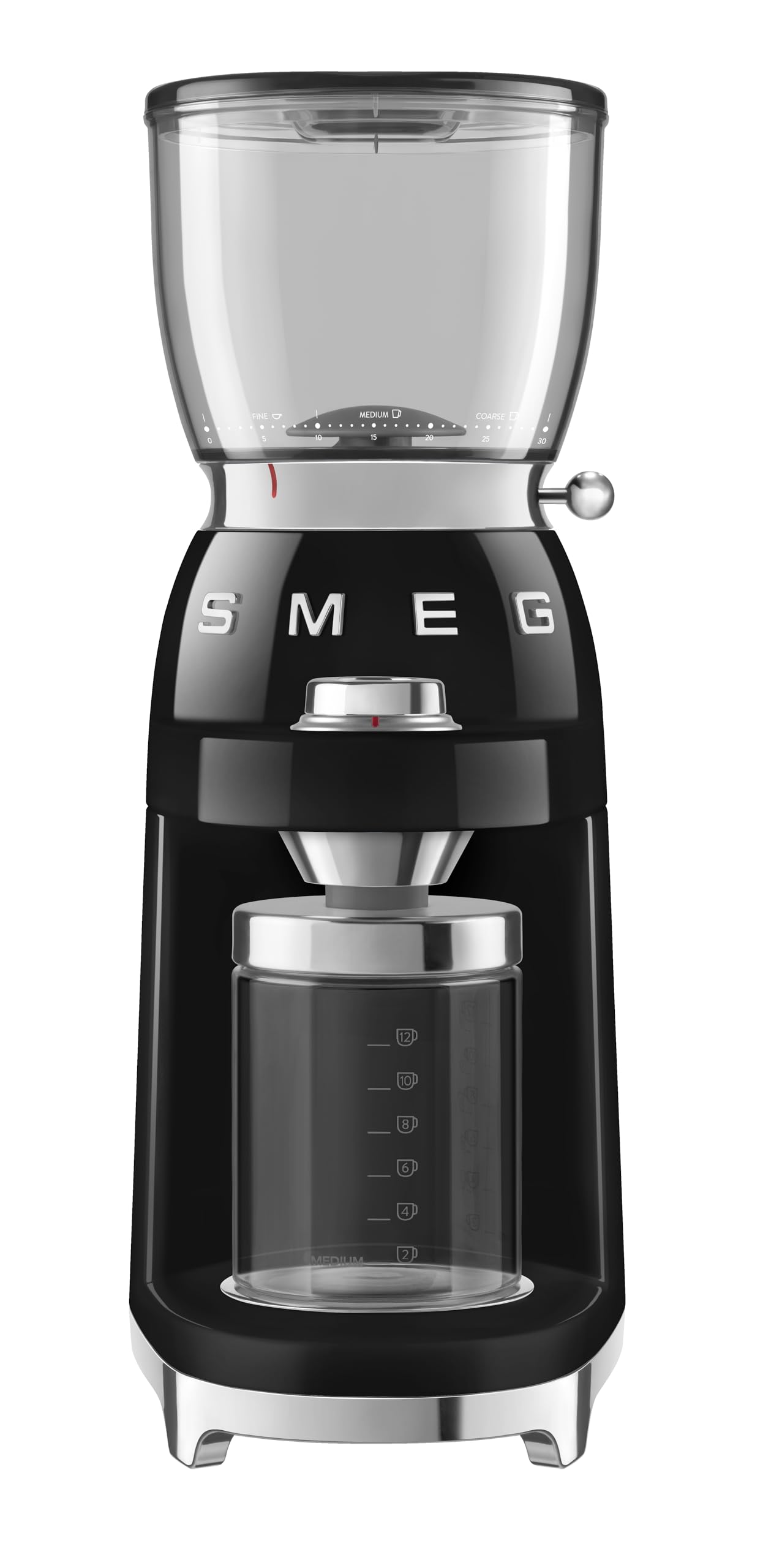 SMEG Retro Electric Coffee Grinder for Fresh Ground Coffee - Stainless Steel Blades, Adjustable Coarseness, Black - Perfect for Home, Office & Espresso Bars