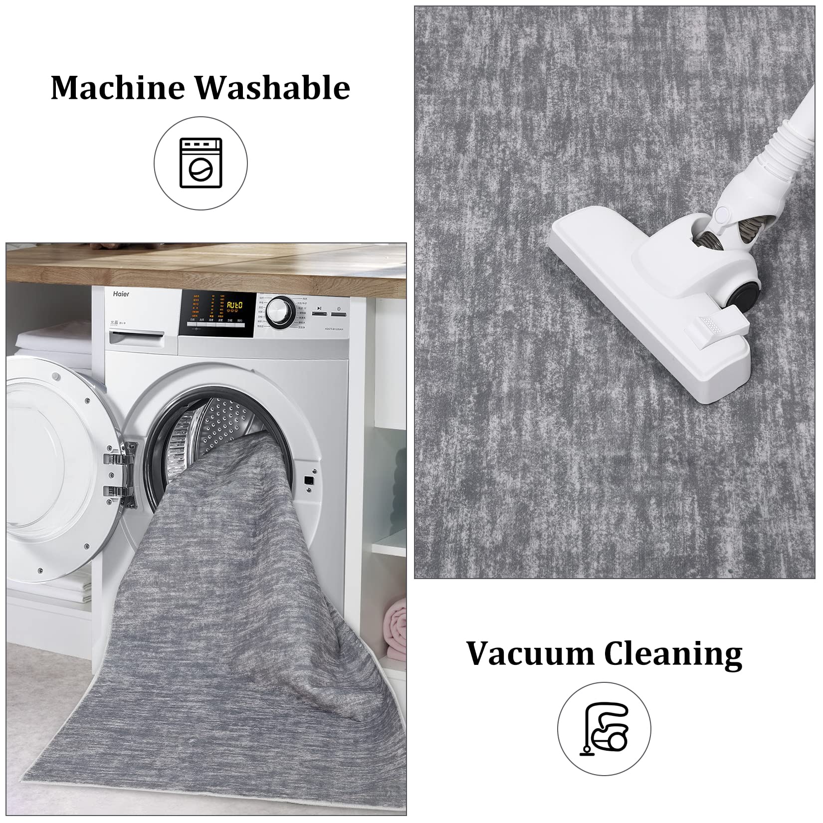 8x10 Washable Non-Slip Low Pile Modern Solid Area Rug - Grey Contemporary Living Room Carpet for Bedroom, Home Decor | Perfect for Boho Style Spaces & High-Traffic Areas