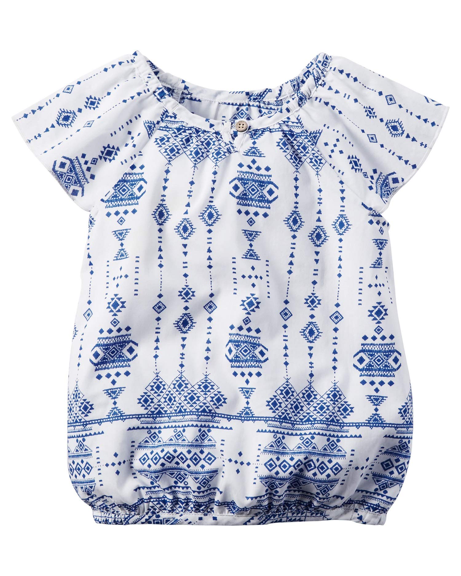 Carter's Girls' Geo Print Top with Cinched Neckline & Hem - White (Size 4) | Stylish & Comfortable Casual Wear for School, Playdates & Family Outings