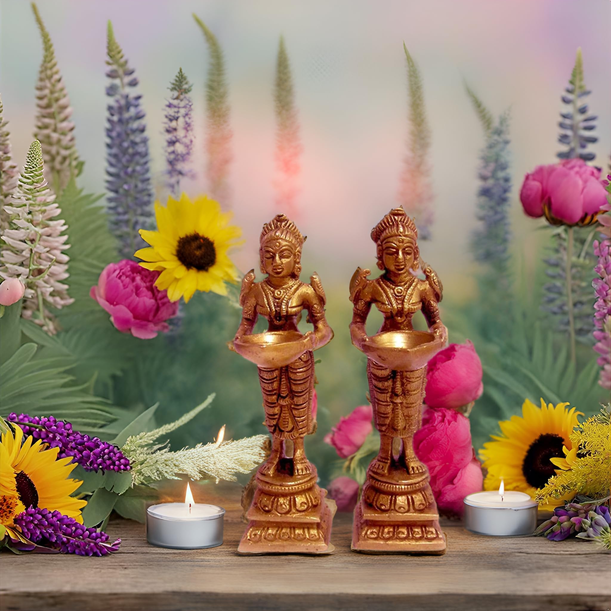 Parijat Handicraft Brass Standing Deepalakshmi Showpiece - Pair for Home, Kitchen & Pooja Decor | Indian Religious Aarti Puja Decoration | Perfect for Diwali, Weddings & Temple Worship