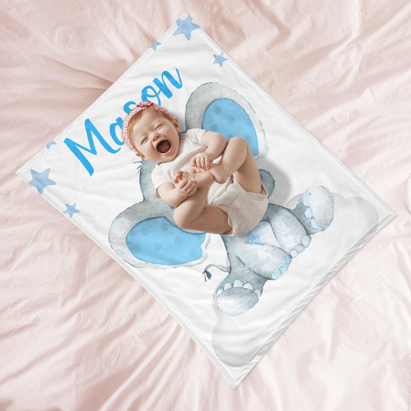 Custom Personalized Baby Blanket with Name - Super Soft Elephant Design for Newborns | Perfect Baby Shower Gift for Boys & Girls | Nursery Decor Essentials | Ideal for Cuddling, Swaddling & Photo Props