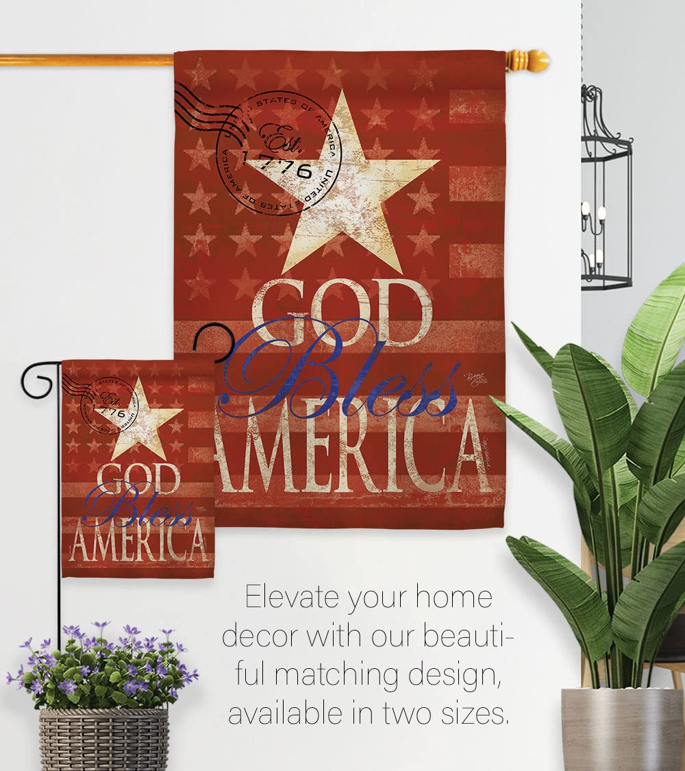 Patriotic God Bless America Flag Set w/Flagpole for Home & Garden Decor