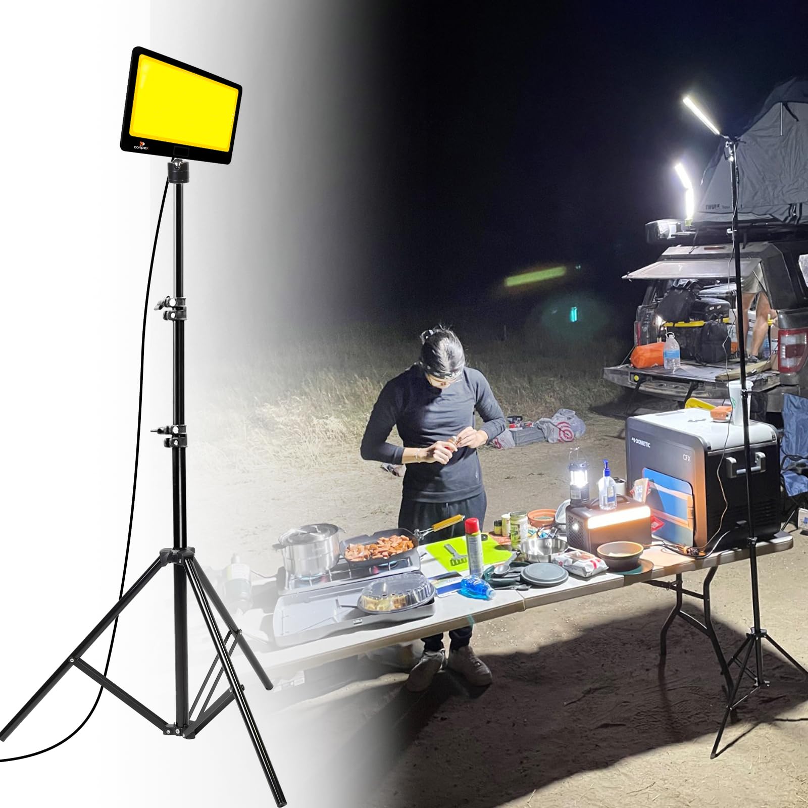CONPEX 23000 Lumens Telescoping LED Camping Light with Tripod Stand - 12V Portable Outdoor Work Light for Night Fishing, Campsite & Bank Fishing | Durable, Bright Lighting Solution for Camping, Backyard, Emergency & Construction Sites
