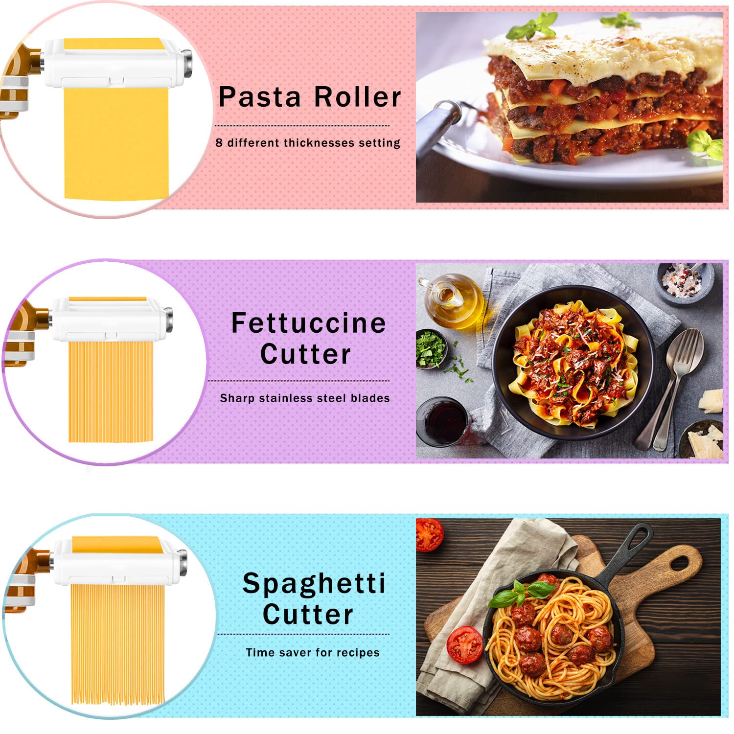**3-in-1 Pasta Maker Attachment for KitchenAid Mixers – Includes Pasta Sheeter, Fettuccine & Spaghetti Cutter with Cleaning Brush – White KitchenAid Mixer Accessories for Homemade Pasta & Noodles**    *(Perfect for Making Fresh Pasta, Lasagna, Fettuccine & Spaghetti at Home – Ideal for Italian Cuisine Lovers & Home Chefs)*