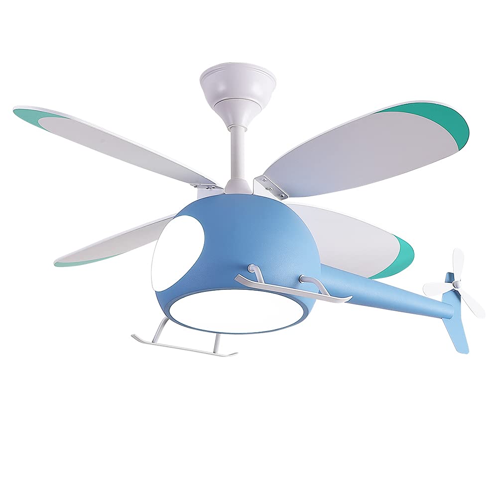42 Inch Blue Helicopter Ceiling Fan with Remote Control & LED Lights - Perfect for Kids' Bedroom, Nursery & Playroom Decor