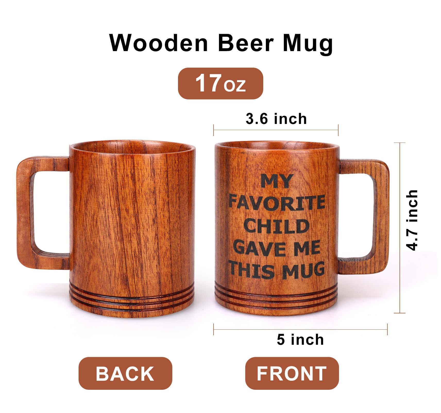 Funny Wooden Beer Mug - Unique Father's Day Gift for Dad from Daughter or Son, Birthday & Christmas Present Ideas for Men - Perfect for Beer Lovers, BBQ Parties & Cozy Home Use