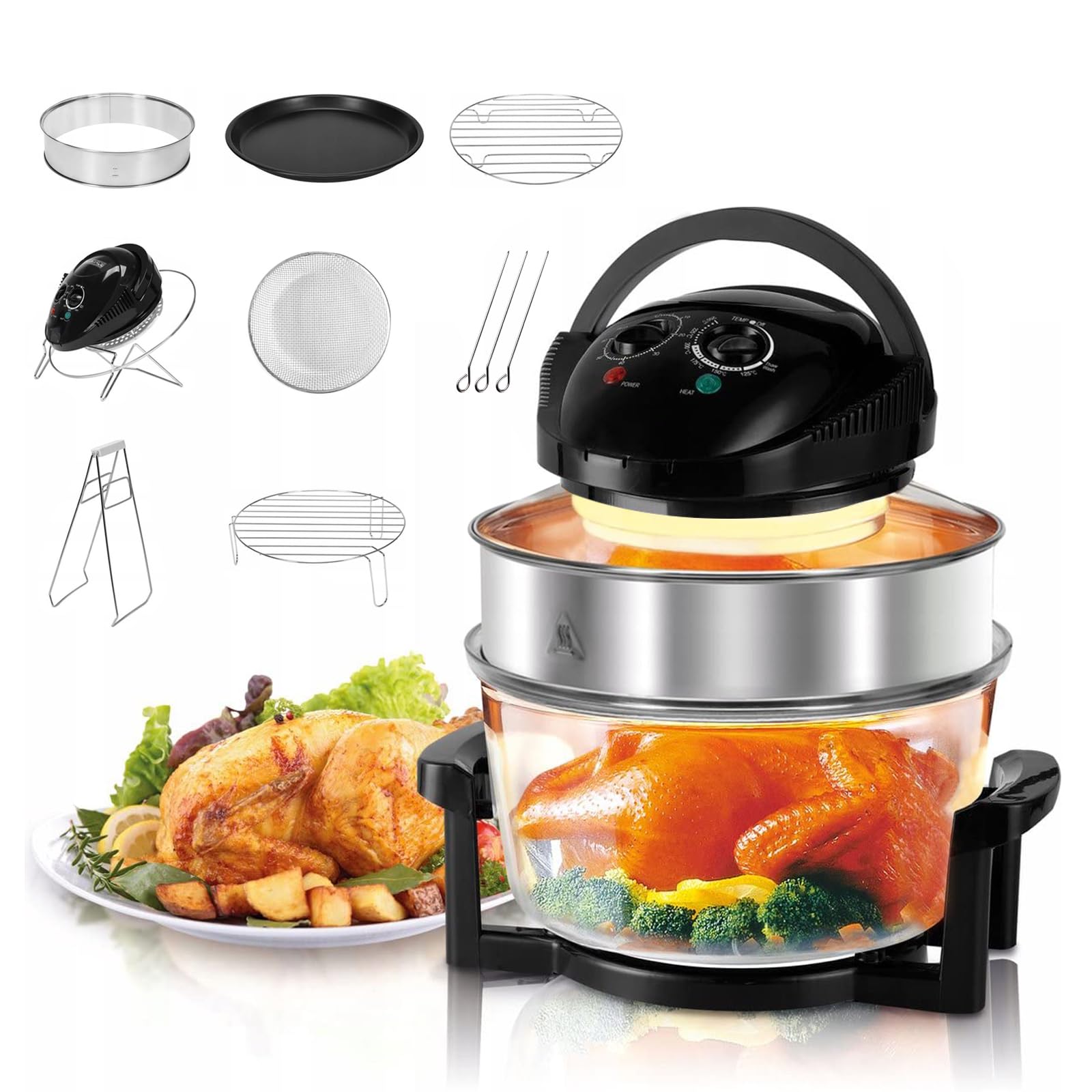 8-in-1 Extra Large Glass Air Fryer - 18 Quart Non-Toxic Healthy Cooker for Baking, Grilling, Steaming, Broiling & Roasting - Includes Glass Bowl & Accessories - Perfect for Family Dinners & Healthy Meal Prep