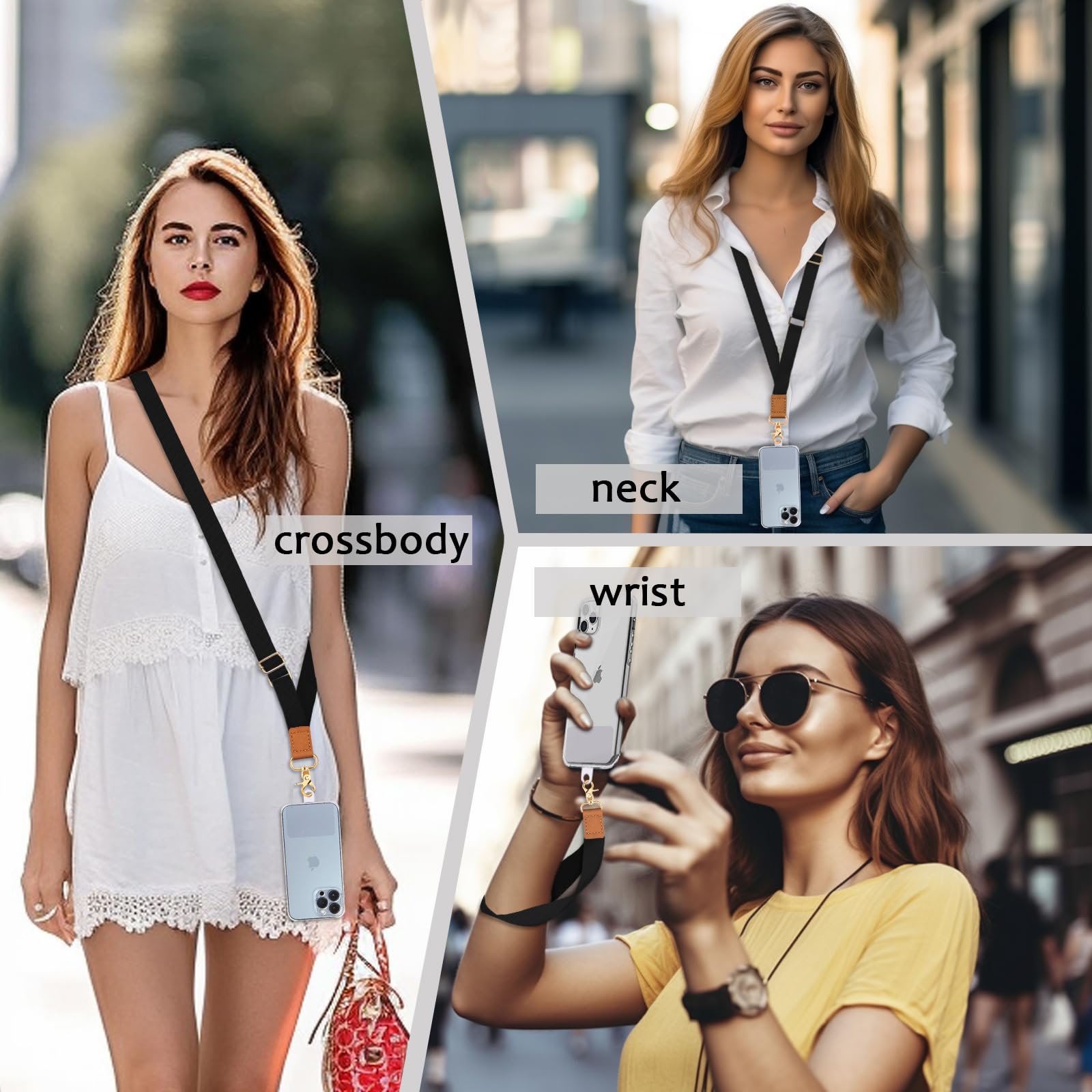 Adjustable Phone Lanyard Crossbody Wrist Strap - Black Cell Phone Neck & Wrist Holder for Keys, ID Badges, Cases - Perfect for Work, Travel, Gym & Outdoor Activities