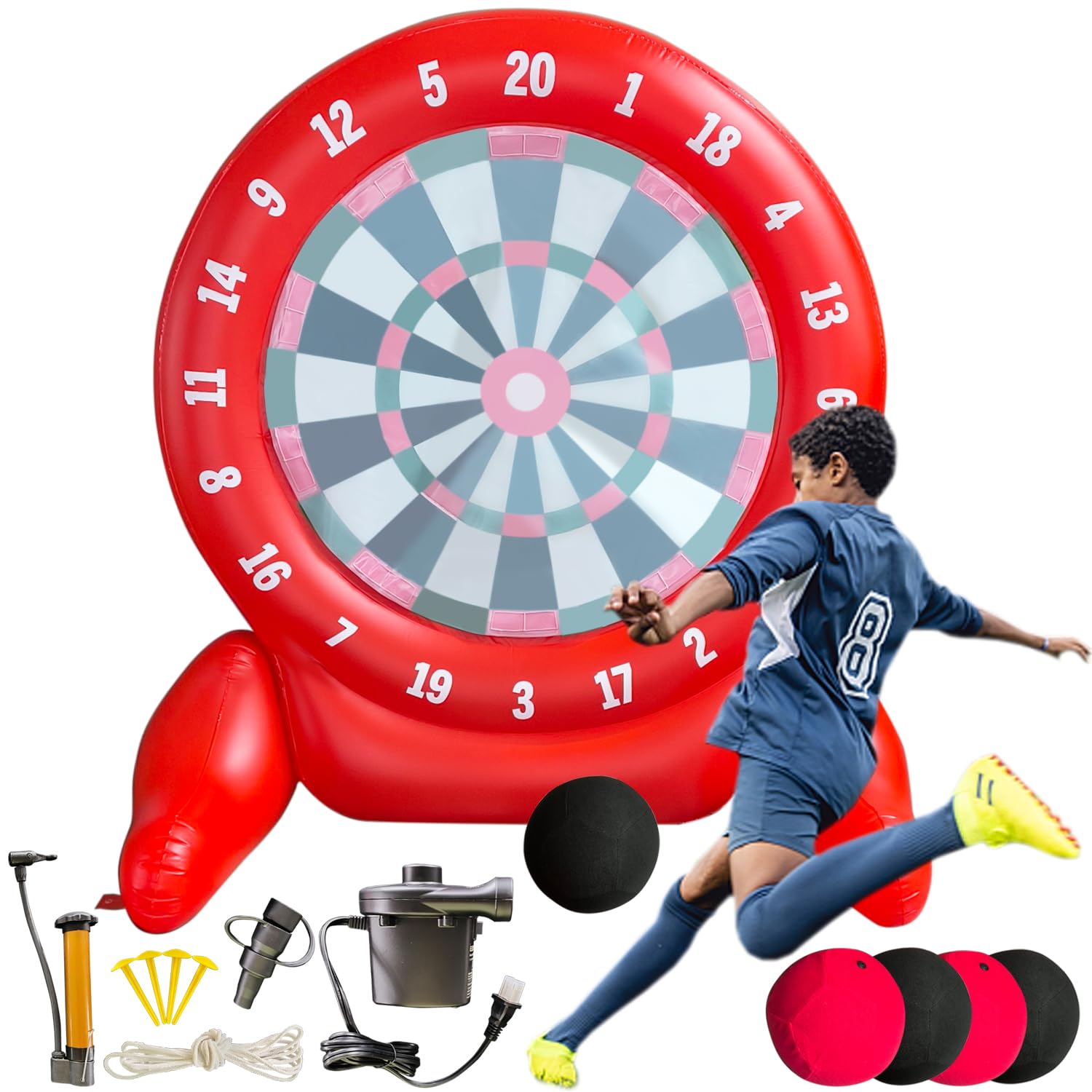 6Ft Tall Inflatable Giant Kick Darts Game Set - Jumbo Outdoor Soccer Target Dartboard with 2 Soccer Balls & Air Pump - Perfect for Backyard Parties, Sports Games, and Family Outdoor Activities