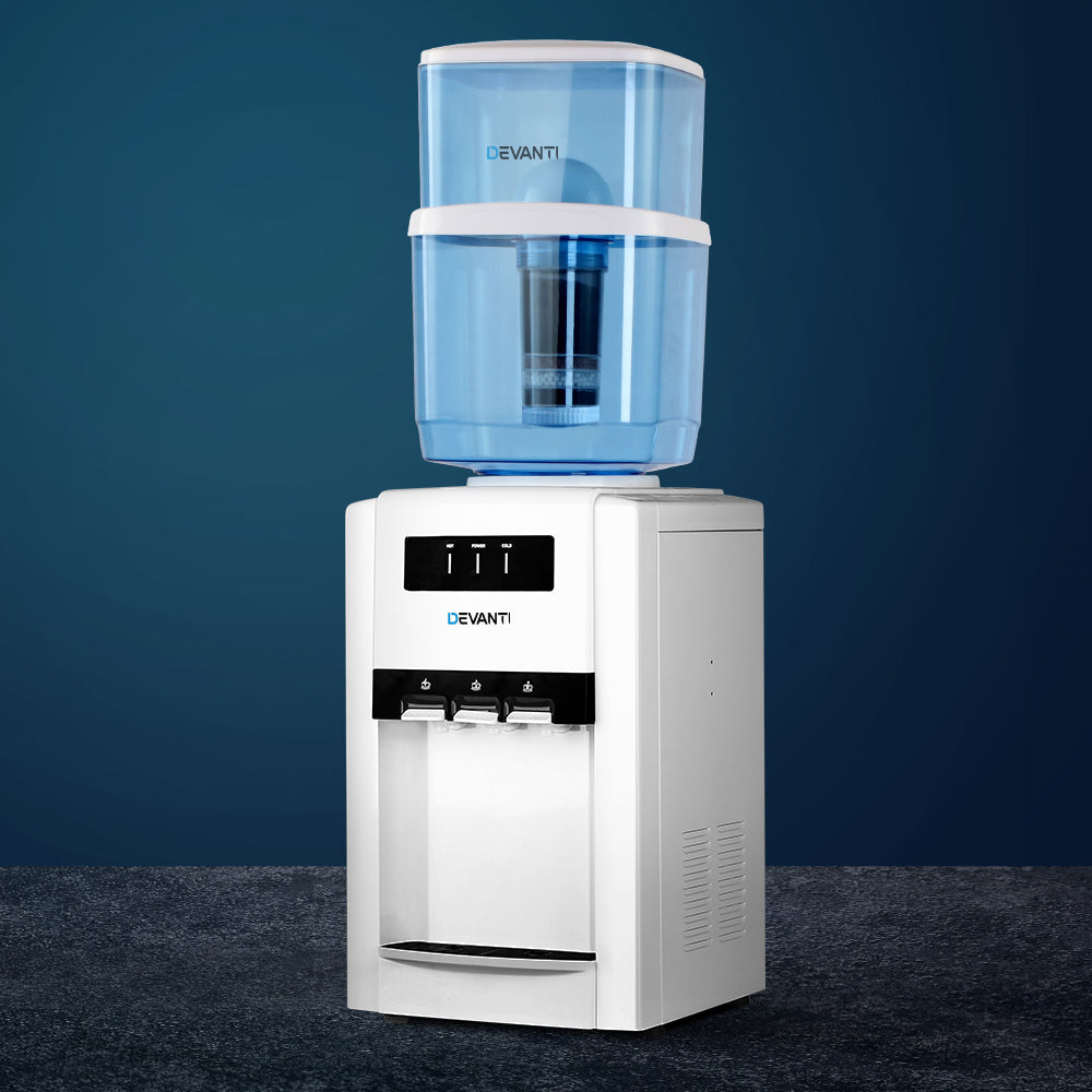 Devanti 22L Bench Top Water Cooler Dispenser - Countertop Drinking Water Dispenser with Hot & Cold Options for Home, Office, or Kitchen Use