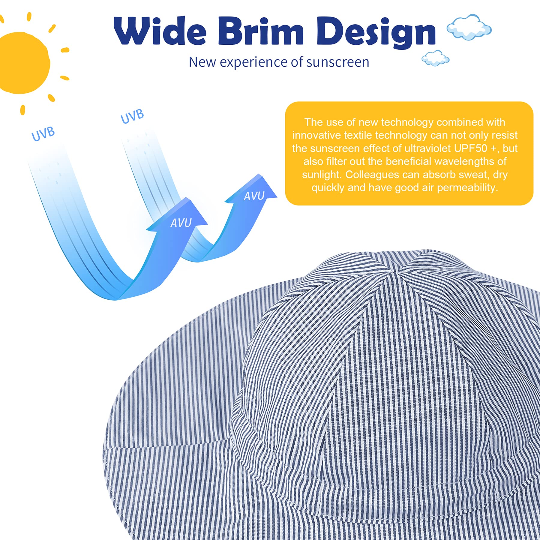 Zando UPF 50+ Baby Sun Hat - Toddler Sun Protection Bucket Hat for Boys & Girls 0-4T, Wide Brim Infant Beach Hat - Perfect for Outdoor Play, Park Visits & Summer Vacations