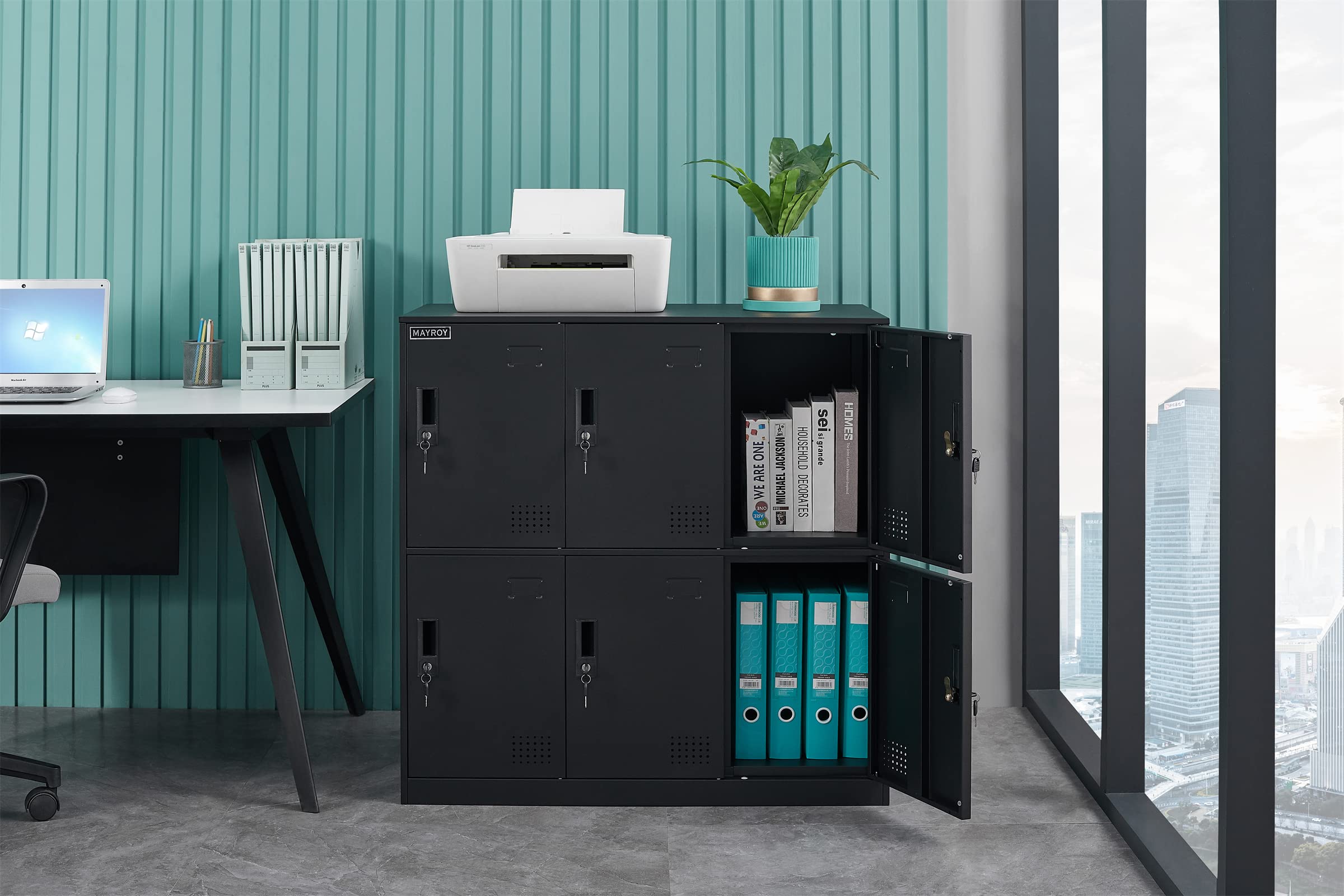 6-Door Metal Storage Locker Cabinet with Lock - Office, Home & School Organizer for Classroom, Gym, Kids Room & Playroom - Durable Black Storage Solution for Clothes, Books & Sports Equipment
