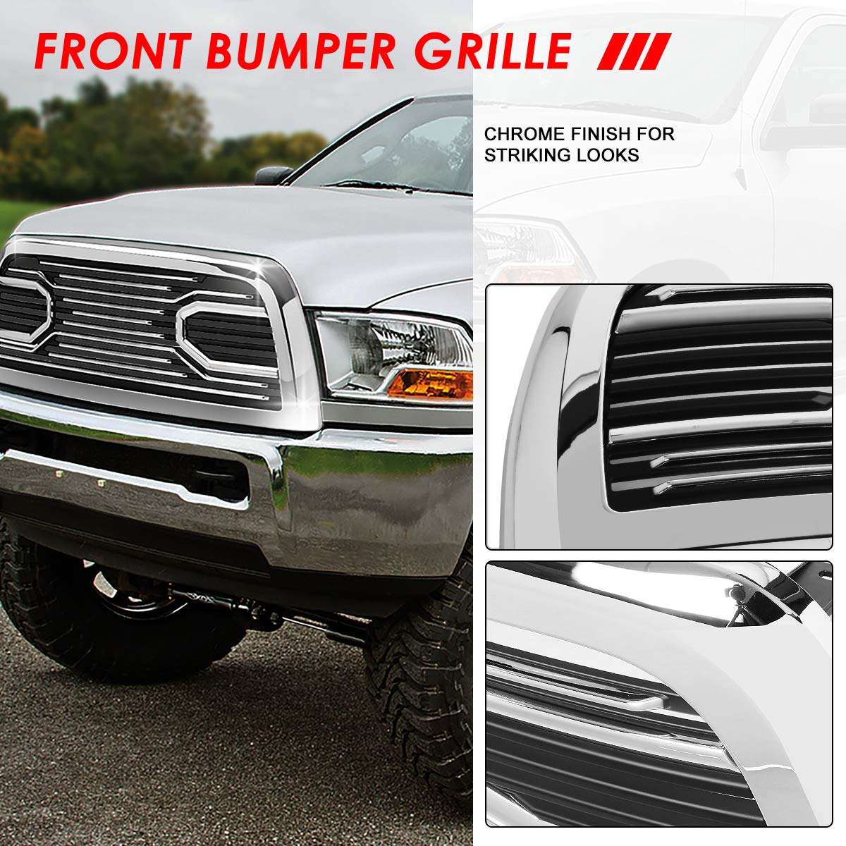 Auto Dynasty Big Horn Style Front Hood Bumper Grille for Dodge Ram 2500 3500 (2010-2018) | Heavy Duty Truck Accessories for Off-Road & Towing