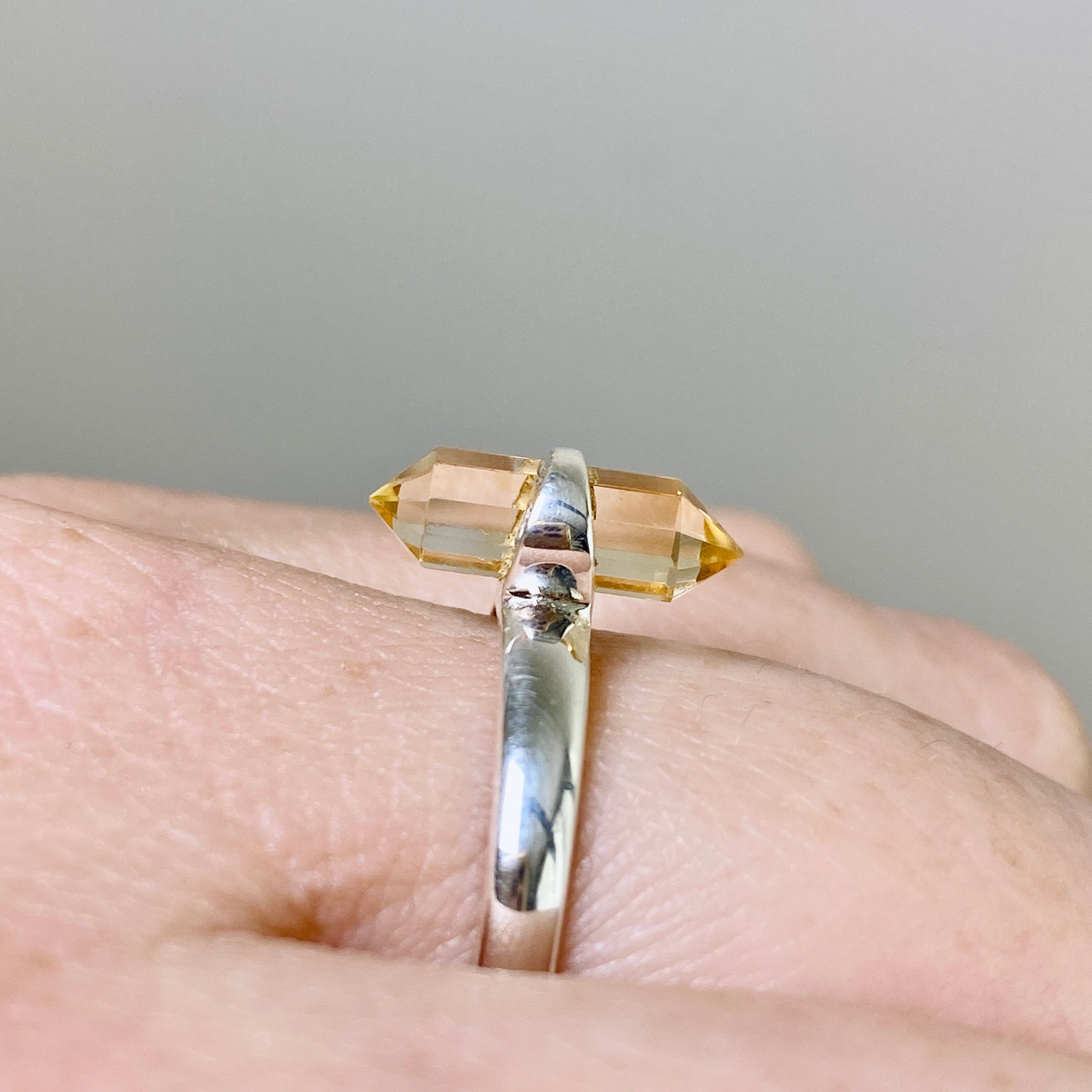 Natural Citrine Double Point Gemstone Ring - 925 Sterling Silver Handmade Jewelry for Women - Perfect for Boho Chic & Everyday Wear