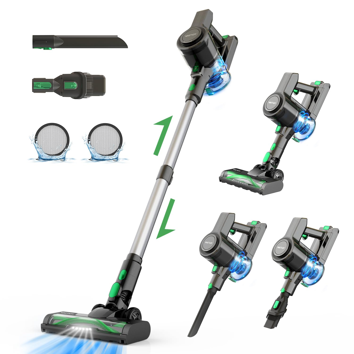 Vactidy V9 Cordless Stick Vacuum Cleaner - 250W Brushless Motor, 45min Runtime, Detachable Battery, 6-in-1 Lightweight Design for Hardwood Floors & Low Pile Carpets | Perfect for Pet Hair Removal & Quick Home Cleaning