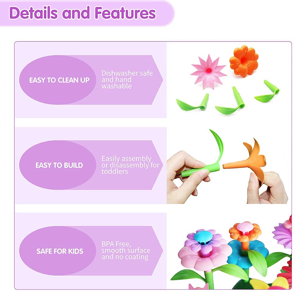 **Flower Garden Building Toys for Girls Age 3-6 | 98 PCS Creative STEM Educational Toys | Toddler Birthday Gifts & Preschool Learning Activities | Indoor & Outdoor Play**