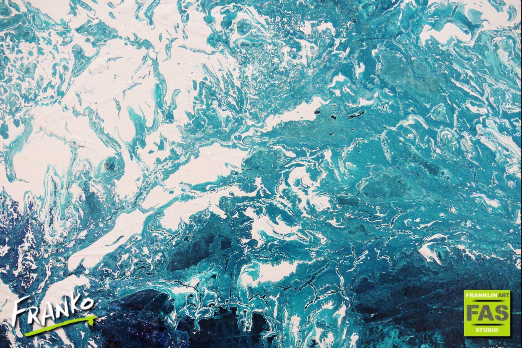 Blue Abstract Infused Beach Wash Painting 240cm x 100cm - Large Modern Wall Art for Living Room, Bedroom, or Office Decor