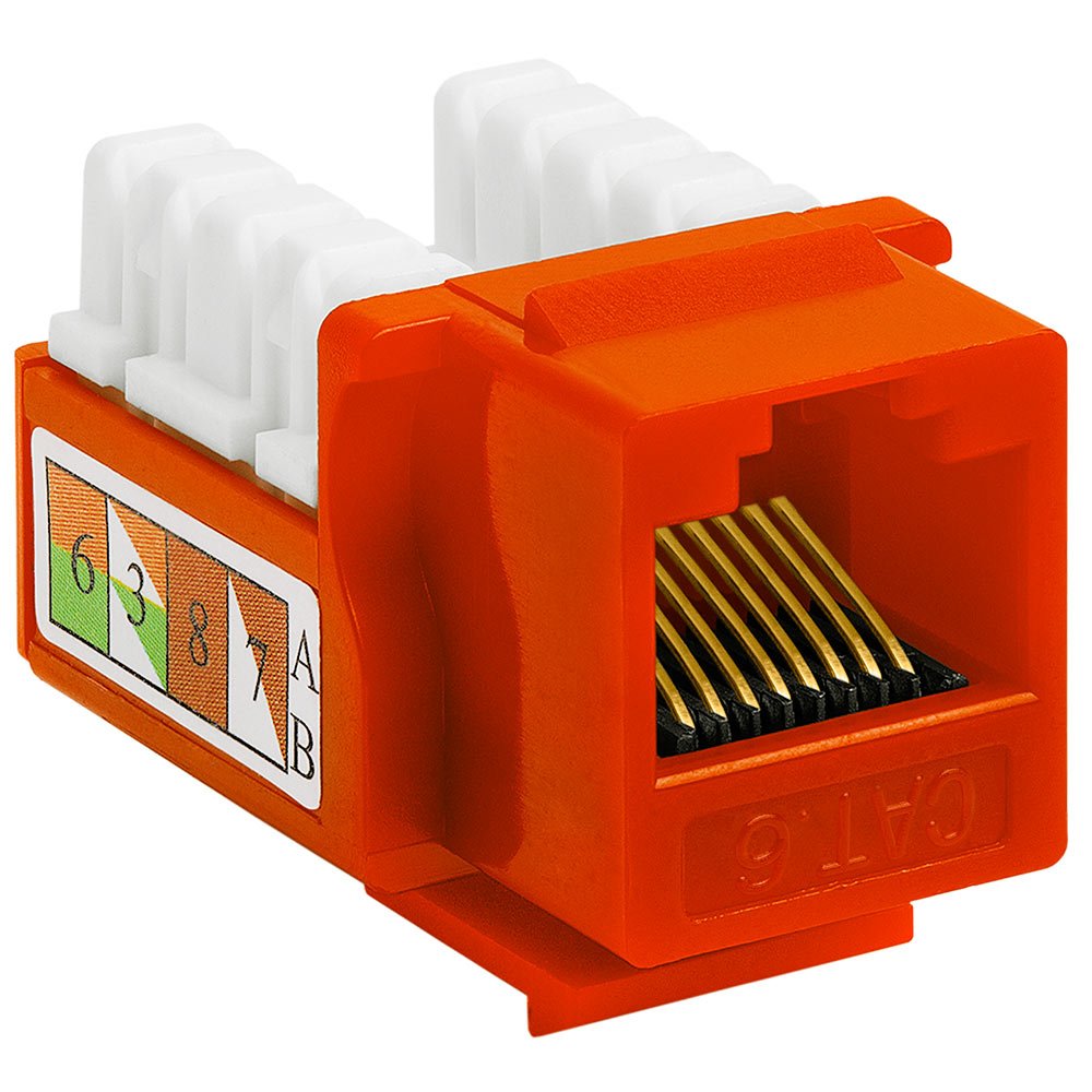Cmple - 90 Degree Cat6 Keystone Jack Insert, Punch Down RJ45 Female Connector for Ethernet Cables, Wall Plates & Patch Panels - Orange - Ideal for Home/Office Network Setup & Cable Management
