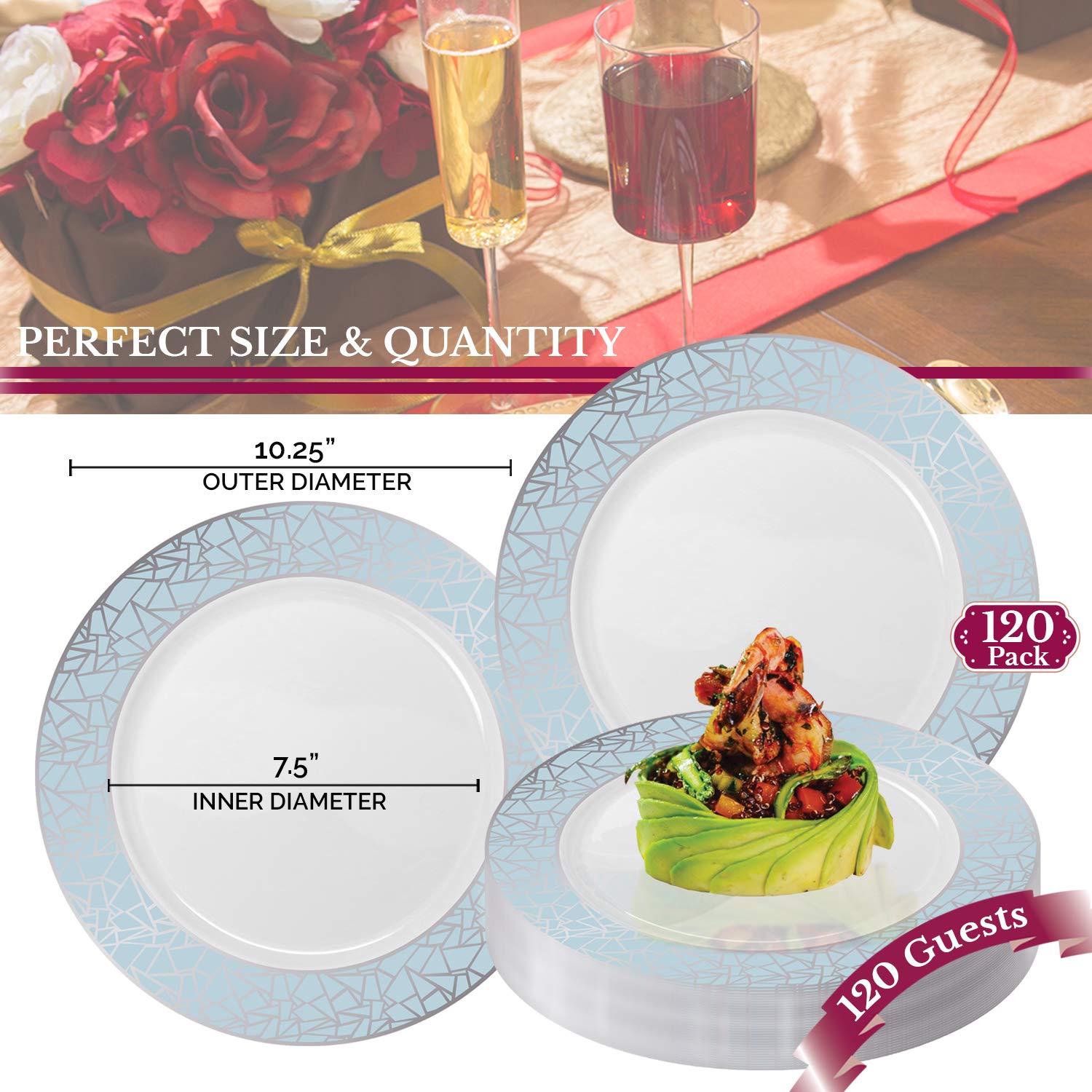 Elegant Disposable Plastic Dinner Plates 120 Pcs - 10.25