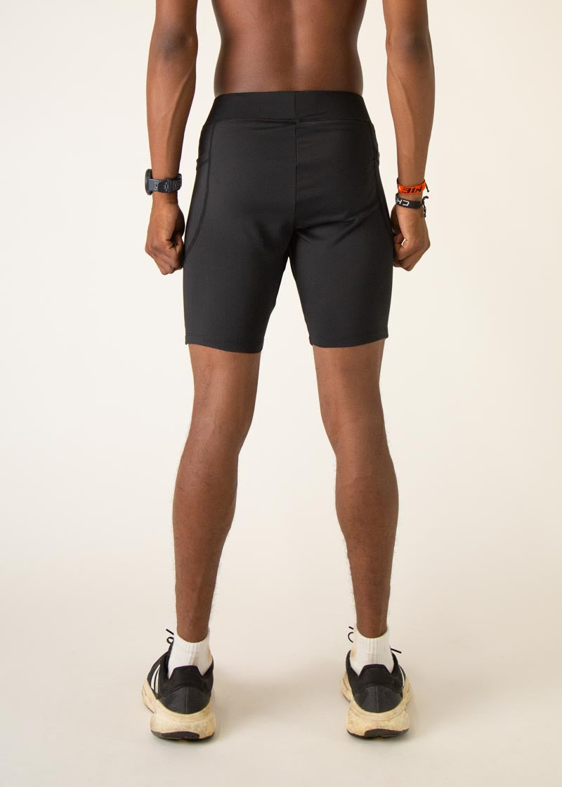 Men's Black 8 Half Tights - Breathable Compression Shorts for Running, Workout & Gym - Moisture-Wicking Athletic Leggings for Men's Fitness & Training