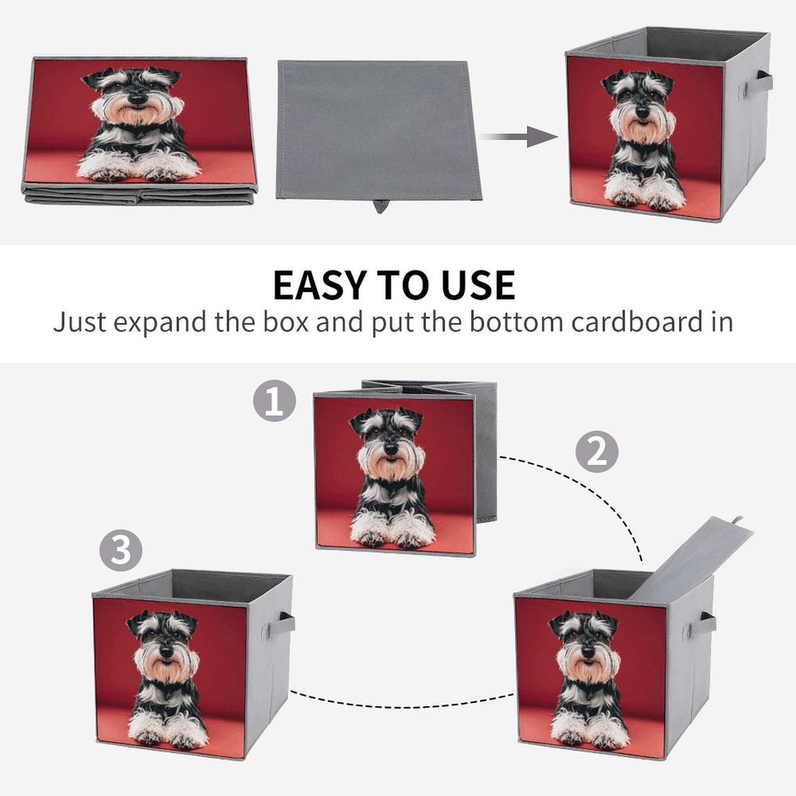 6-Pack Collapsible Storage Bins with Handles - Cute Schnauzer Dog Pattern Foldable Organizing Baskets for Home, Closet, Shelves & Office Organization - Space Saving Storage Boxes for Toys, Books & Household Items