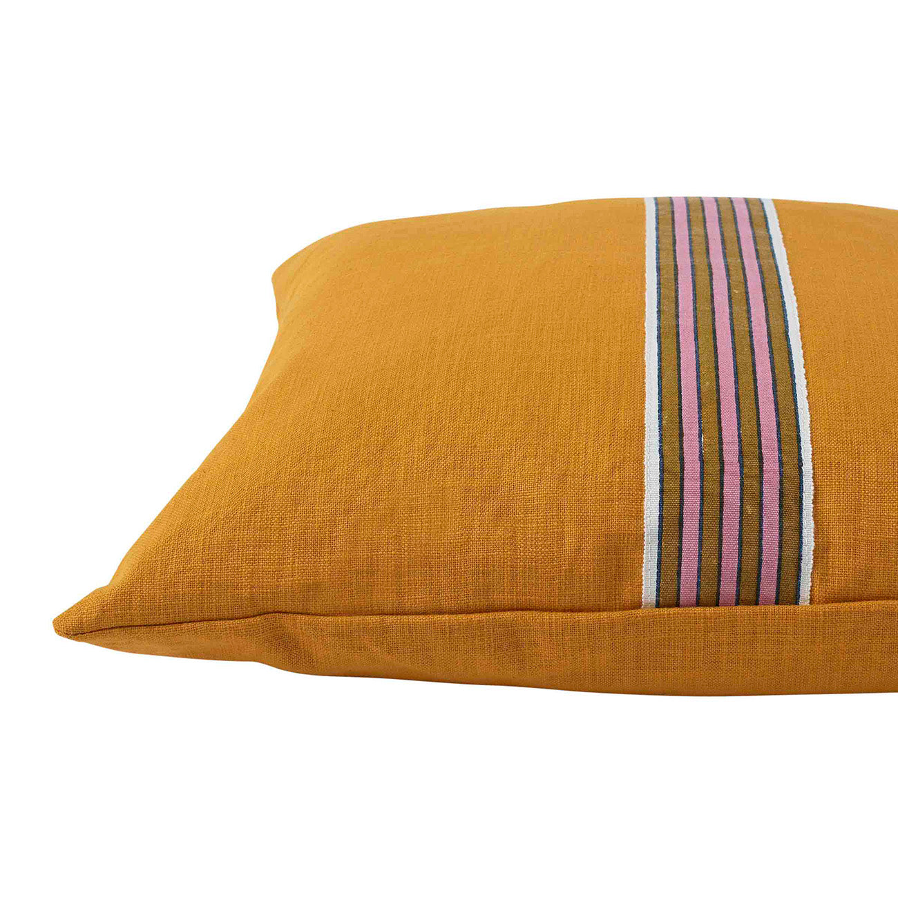 Organic Turmeric Cotton Cushion with Ayra Stripe Design in Pink & Gold - Perfect for Sofa, Bedroom Decor and Yoga Meditation
