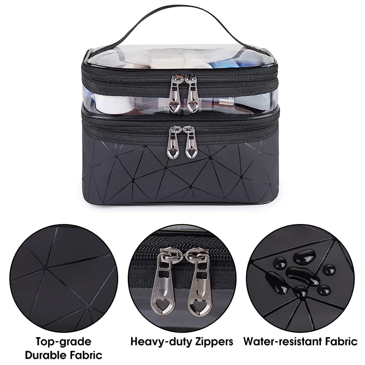 Dherik Tradworld Double Layer Waterproof Cosmetic Bag Organizer - Travel Makeup Pouch for Women & Girls - Perfect for Toiletries, Cosmetics, Jewelry Storage - Ideal for Travel, Gym, Beach & Daily Use