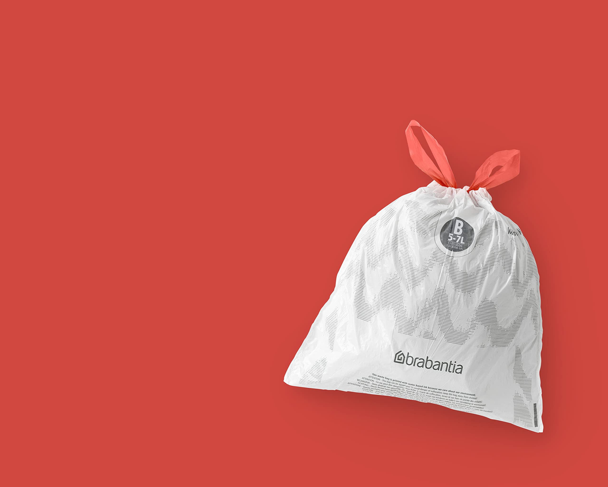 Brabantia PerfectFit Trash Bags Size B 1.3 Gallon - Thick Plastic Trash Can Liners with Drawstring Handles (40 Count) - Ideal for Small Bathroom, Office, or Bedroom Waste Bins