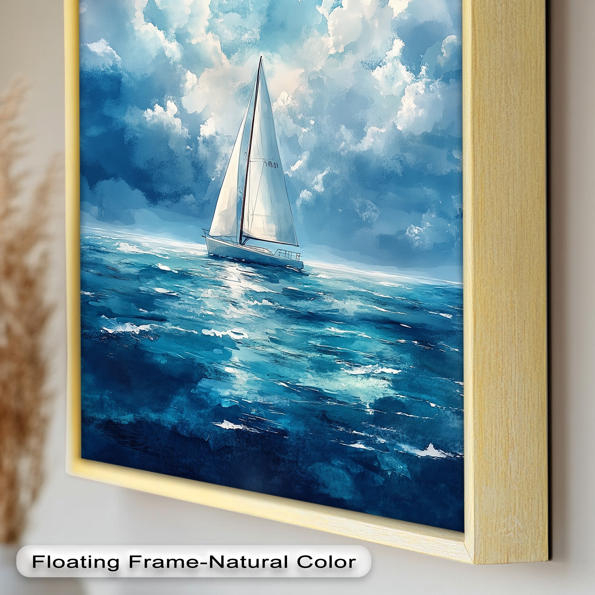 Blue Sky White Sailboat Oil Painting - Handmade Nautical Wall Art for Living Room, Bedroom & Office Decor