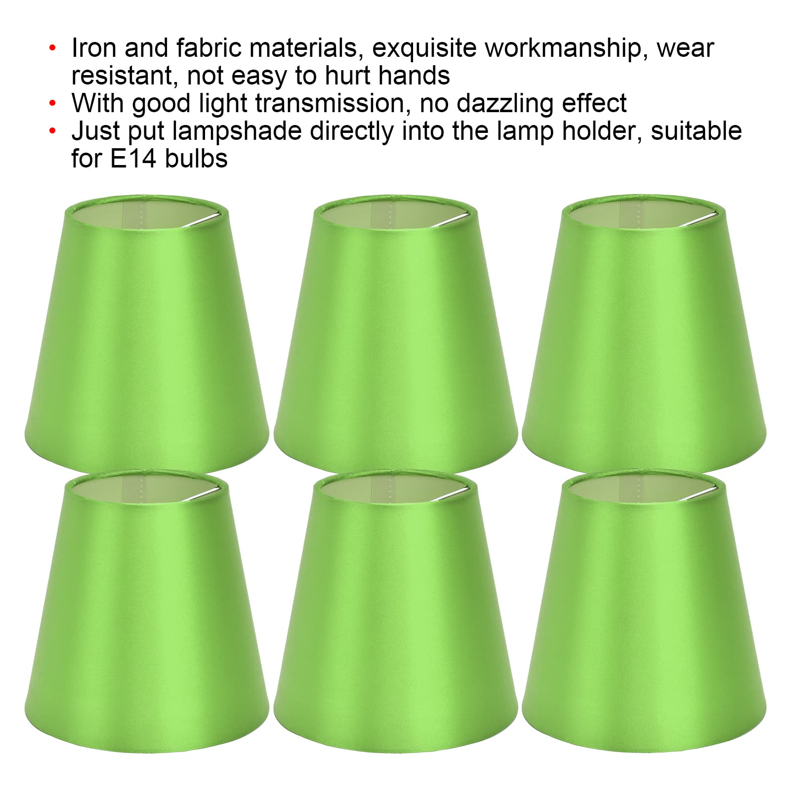 6PCS Green Fabric Lamp Shades for E14 Bulb - Ceiling, Table, Wall & Chandelier Lighting - Perfect for Bedroom, Living Room & Dining Room Decor