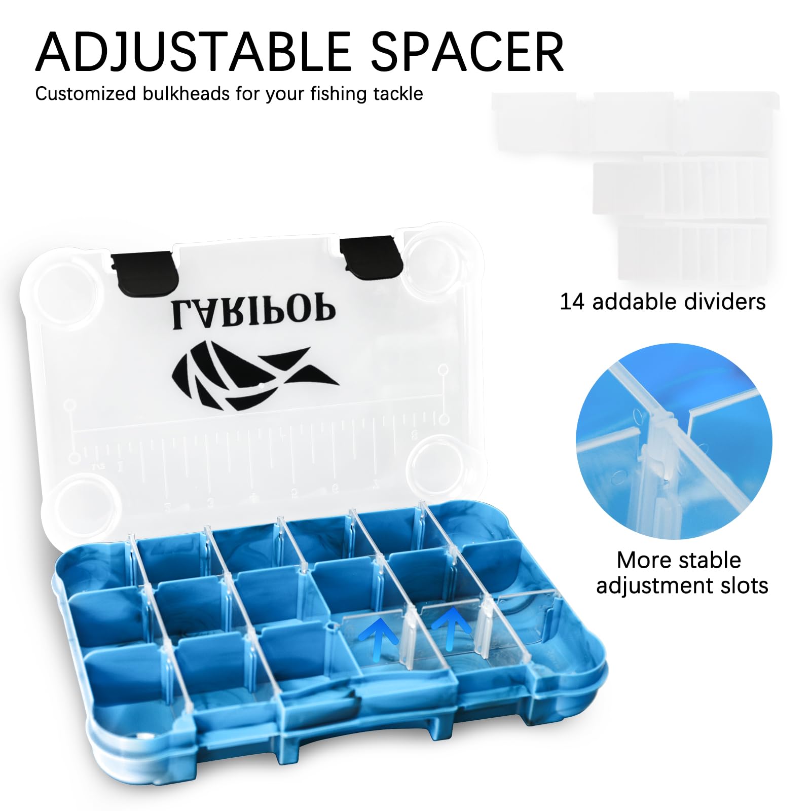 3600 Tackle Box - 2 Pack Plastic Fishing Tackle Organizer with Removable Dividers, Transparent Lure Storage Box for Terminal Tackles & Fishing Accessories - Perfect for Bass, Trout & Saltwater Fishing Trips
