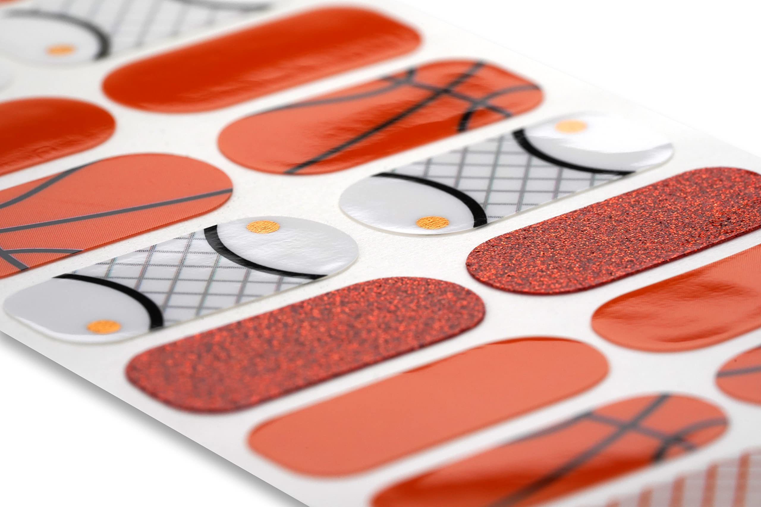 20 Exquisite Gel Nail Polish Strips with Application Accessories - No UV/LED Lamp Needed (Basketball & Orange Glitter Design) | TOUGH GIRLS Collection | Perfect for Parties, Sports Events & Everyday Wear