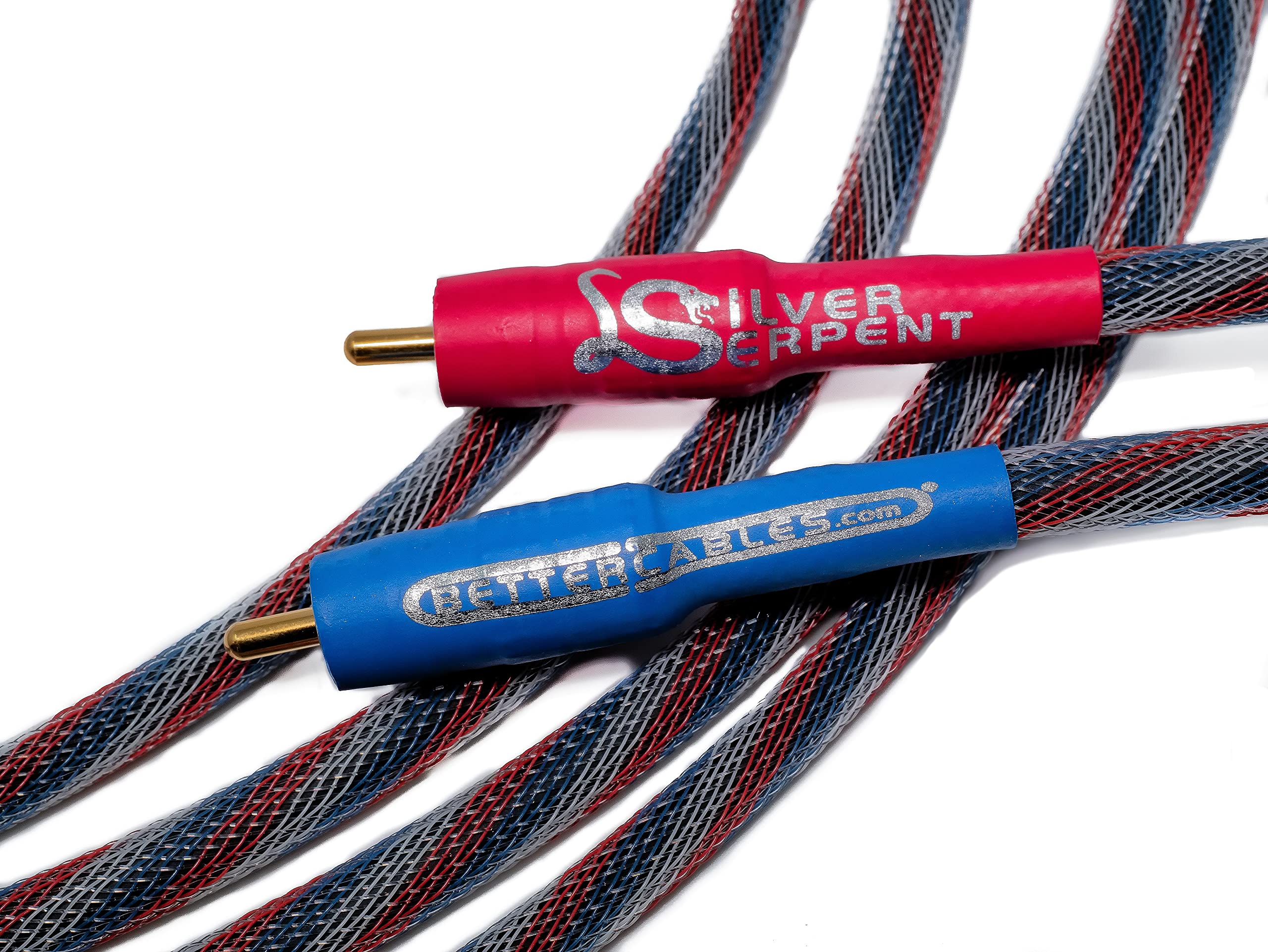 1.5ft Silver Serpent Patriot Edition RCA Audio Cables - Red/White/Blue Stereo Pair (2 Cables) | High-End Hi-Fi Interconnect for Home Theater, Turntable & Audiophile Systems | Premium Sound Quality for Music & Movies