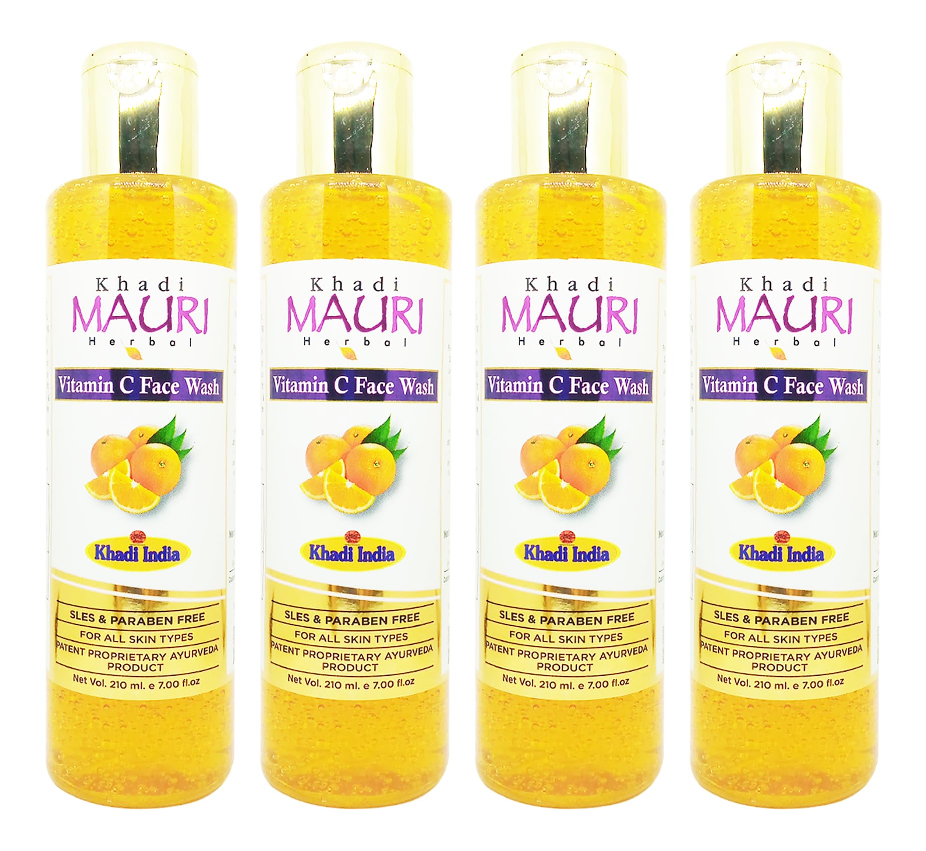 Khadi Mauri Vitamin C Face Wash for Brightening & Glow - Pack of 4 (840ml Total) | Gentle Cleanser for Acne, Dark Spots & Oily Skin | Morning & Night Skincare Routine