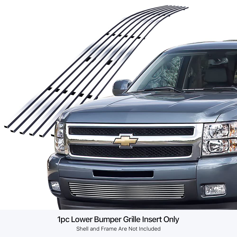 APS Chrome Billet Front Grille Insert for Chevy Silverado 1500 (2007-2013) - Compatible with Tow Hook & Lower Bumper Cover | Truck Accessory Upgrade for Off-Road & Street Style