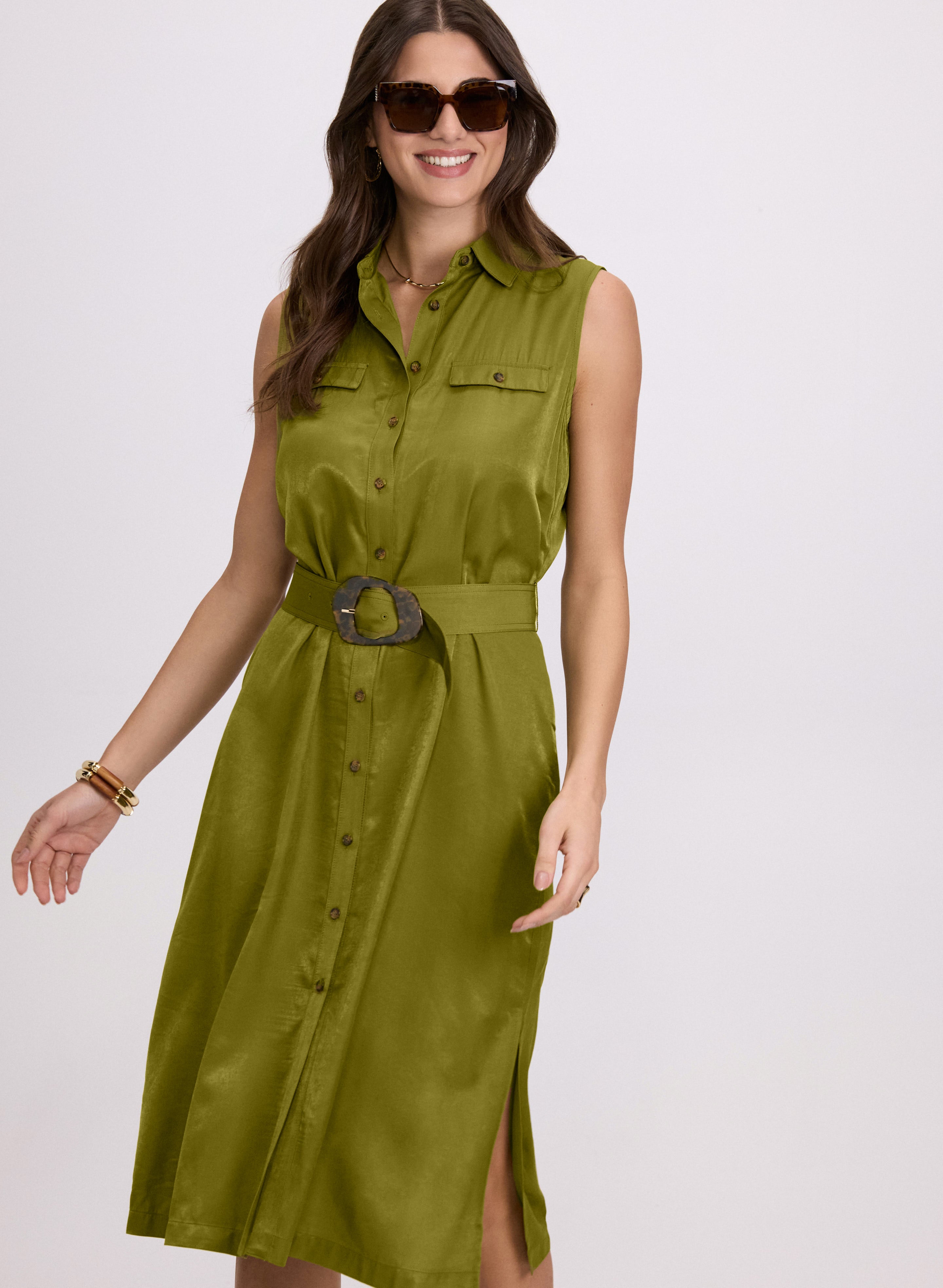 Stylish Belted Shirt Dress for Women - Casual & Office Wear - Flattering A-Line Midi Dress with Adjustable Waist Tie - Perfect for Work, Date Night & Spring Outfits