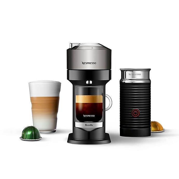 Nespresso Vertuo Next by De'Longhi - Dark Grey Coffee Machine with Aeroccino3 Milk Frother, 42 VertuoLine Pods & $35 Gift Card - Perfect for Home, Office and Gifts